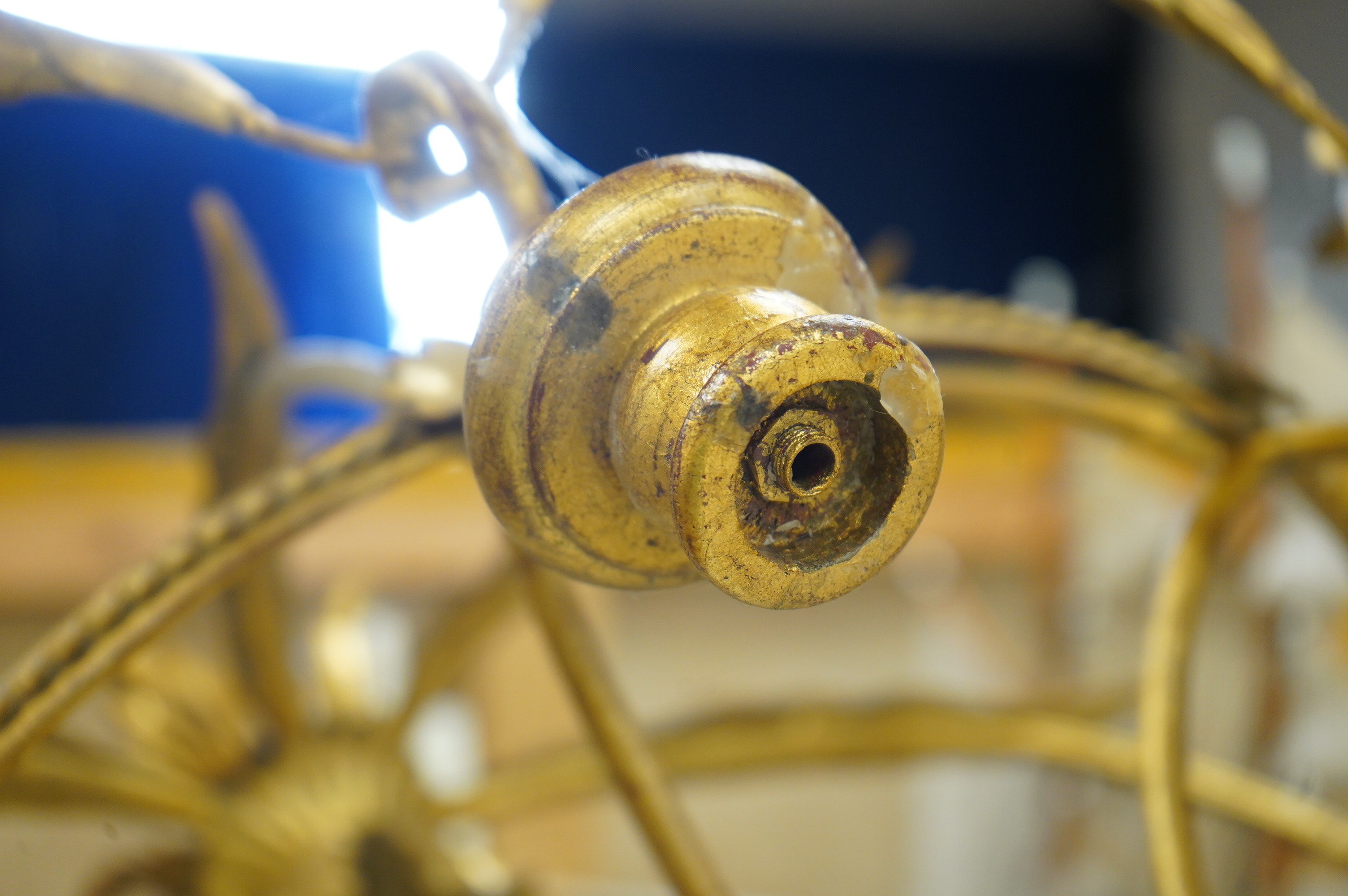 A gilt metal eight light basket chandelier, 86cm